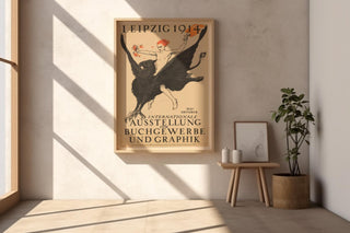 Vintage Art Exhibition Poster Print – Leipzig 1914 Reprint – Mythical Griffin Rider with Fire and Typography in Dramatic Style - Just Great Posters