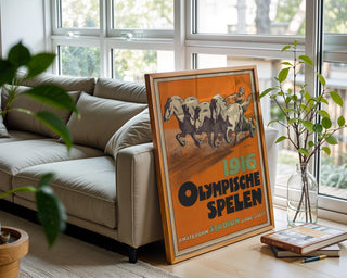 Bold Vintage Olympic Poster Print – 1916 Amsterdam Chariot Horse Racing Art – Retro Sports Wall Art, Myth - Inspired Print, Free Shipping - Just Great Posters