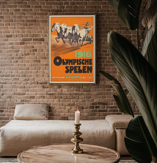 Bold Vintage Olympic Poster Print – 1916 Amsterdam Chariot Horse Racing Art – Retro Sports Wall Art, Myth - Inspired Print, Free Shipping - Just Great Posters