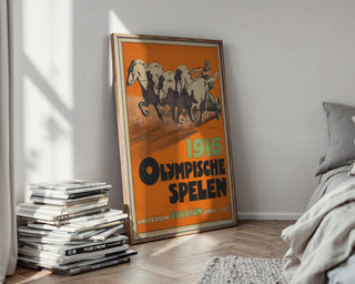 Bold Vintage Olympic Poster Print – 1916 Amsterdam Chariot Horse Racing Art – Retro Sports Wall Art, Myth - Inspired Print, Free Shipping - Just Great Posters