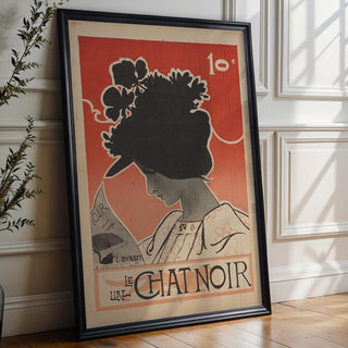 Vintage Le Chat Noir Poster Print – 1890s French Art Nouveau Style with Silhouette Woman – Parisian Black Cat Cabaret Wall Art - Just Great Posters