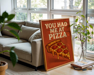 Funny Pizza Wall Art – You Had Me At Pizza Poster – Cheesy Retro Kitchen Print – Bold Foodie Gift – Pepperoni Slice Illustration Art - Just Great Posters