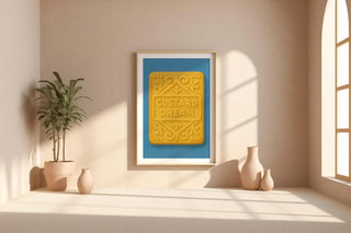 Custard Cream Biscuit Art Print – Retro Cookie Poster – British Treat Wall Art – Playful Kitchen Print – Bold Snack Illustration Gift - Just Great Posters