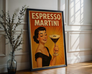 Espresso Martini Poster – Retro Cocktail Wall Art – Glam Vintage Bar Print – Bold Espresso Artwork – Chic Gift for Coffee & Cocktail Lovers - Just Great Posters