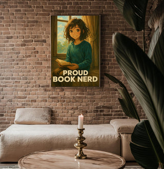 Proud Book Nerd Poster – Cozy Reading Art Print – Anime Style Book Lover Wall Art – Cute Library Decor – Gift for Readers and Introverts - Just Great Posters
