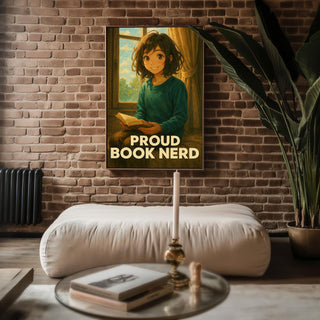 Proud Book Nerd Poster – Cozy Reading Art Print – Anime Style Book Lover Wall Art – Cute Library Decor – Gift for Readers and Introverts - Just Great Posters
