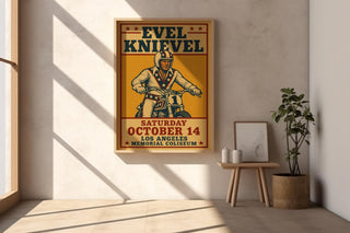 Evel Knievel Vintage Poster – Retro Motorcycle Stunt Show Print, 70s LA Memorial Coliseum Wall Art for Daredevil Fans or Collectors - Just Great Posters