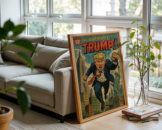 Trump Comic Poster – Satirical Superhero Art Print in Retro Comic Style, Bold Political Pop Culture Wall Art - Just Great Posters