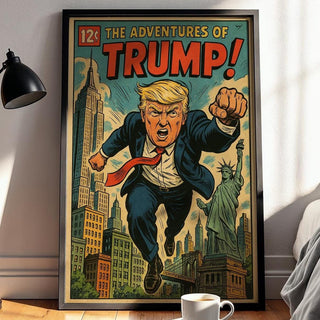 Trump Comic Poster – Satirical Superhero Art Print in Retro Comic Style, Bold Political Pop Culture Wall Art - Just Great Posters