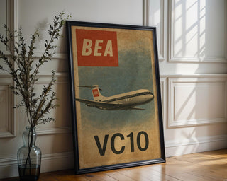 Vintage BEA VC10 Airplane Poster – Retro British Aircraft Wall Art, Aviation Collectible Print with Red Tail, 1960s Jet Nostalgia - Just Great Posters