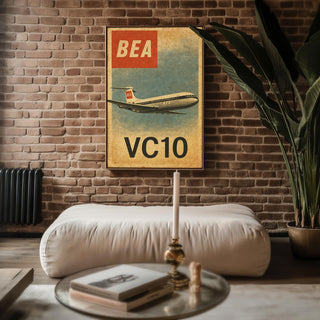Vintage BEA VC10 Airplane Poster – Retro British Aircraft Wall Art, Aviation Collectible Print with Red Tail, 1960s Jet Nostalgia - Just Great Posters