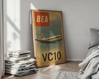 Vintage BEA VC10 Airplane Poster – Retro British Aircraft Wall Art, Aviation Collectible Print with Red Tail, 1960s Jet Nostalgia - Just Great Posters