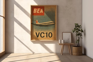 Vintage BEA VC10 Airplane Poster – Retro British Aircraft Wall Art, Aviation Collectible Print with Red Tail, 1960s Jet Nostalgia - Just Great Posters