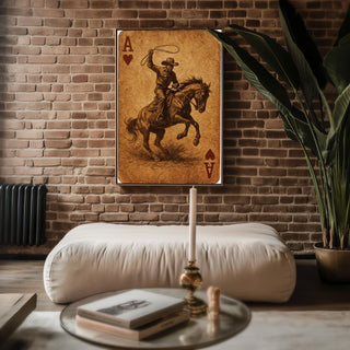 Cowboy Ace of Hearts Playing Card Print – Western Style Vintage Art Poster, Wild West Cowboy on Horse Wall Art for Card Lovers - Just Great Posters