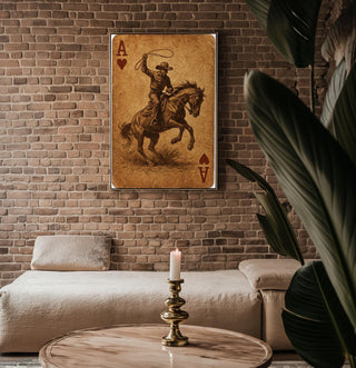 Cowboy Ace of Hearts Playing Card Print – Western Style Vintage Art Poster, Wild West Cowboy on Horse Wall Art for Card Lovers - Just Great Posters