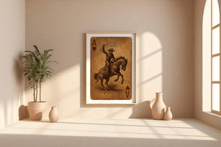 Cowboy Ace of Hearts Playing Card Print – Western Style Vintage Art Poster, Wild West Cowboy on Horse Wall Art for Card Lovers - Just Great Posters