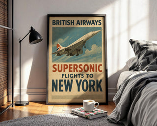 Concorde Supersonic Jet Poster – Vintage British Airways Wall Art, Retro NYC Flight Travel Print, Iconic Aviation Gift for Jet Lovers - Just Great Posters