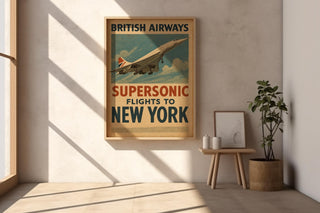 Concorde Supersonic Jet Poster – Vintage British Airways Wall Art, Retro NYC Flight Travel Print, Iconic Aviation Gift for Jet Lovers - Just Great Posters