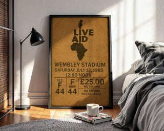 Live Aid 1985 Ticket Print – Vintage - Style Music Poster Featuring Iconic Concert Stub, Bold Retro Wall Art for Music History Buffs - Just Great Posters