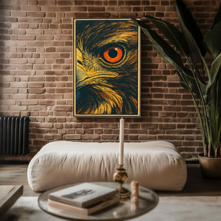 Hawk Eye Poster – Bold Close - Up Bird of Prey Wall Art, Retro Wildlife Print for Rustic, Lodge, or Nature Lover Decor - Just Great Posters
