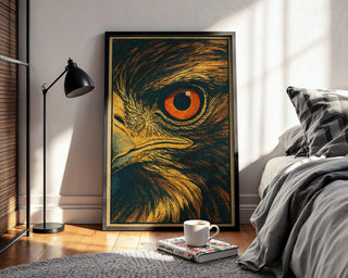 Hawk Eye Poster – Bold Close - Up Bird of Prey Wall Art, Retro Wildlife Print for Rustic, Lodge, or Nature Lover Decor - Just Great Posters