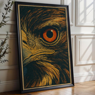 Hawk Eye Poster – Bold Close - Up Bird of Prey Wall Art, Retro Wildlife Print for Rustic, Lodge, or Nature Lover Decor - Just Great Posters