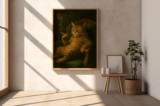Smoking Cat in Armchair Poster – Retro Lounge Cool Cat Wall Art, Funny Vintage Feline Print for Bar, Office, or Laid - Back Decor - Just Great Posters