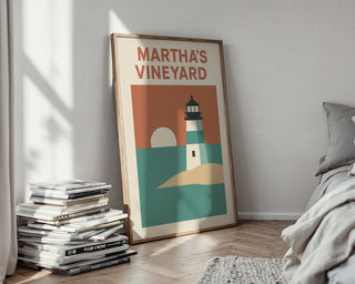 Martha’s Vineyard Poster – Minimalist Lighthouse Wall Art, Retro Coastal Travel Print, Seaside Nautical Decor for Beach House or Cottage - Just Great Posters