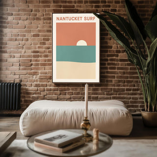 Nantucket Surf Poster – Minimalist Beach Sunset Wall Art, Retro Coastal Travel Print, Ocean Wave Decor for Beach House or Cottage - Just Great Posters