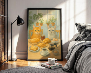 Cute Cat Kitchen Art, Cozy Breakfast Wall Print, Whimsical Cat Poster, Cafe Style Decor, 260gsm Paper, Free Shipping - Just Great Posters