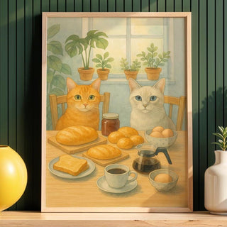 Cute Cat Kitchen Art, Cozy Breakfast Wall Print, Whimsical Cat Poster, Cafe Style Decor, 260gsm Paper, Free Shipping - Just Great Posters