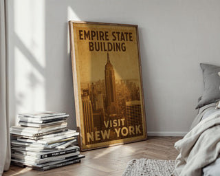Vintage New York Poster – Empire State Building Art Print with Sepia Cityscape, Retro Travel Wall, Printed on 260gsm Paper, Free Shipping - Just Great Posters