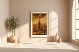Vintage New York Poster – Empire State Building Art Print with Sepia Cityscape, Retro Travel Wall, Printed on 260gsm Paper, Free Shipping - Just Great Posters
