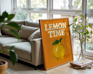 Bold Lemon Art Print – Vibrant Retro Kitchen Poster in Bright Orange & Yellow, Funky Fruit Wall Art on 260gsm Paper, Free Shipping - Just Great Posters