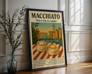 Italian Macchiato Art Print – Retro Coffee Poster with Venice View, Espresso Wall Art for Kitchen, Café or Barista Gift - Just Great Posters