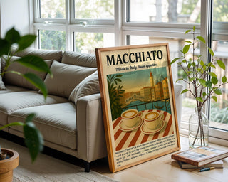 Italian Macchiato Art Print – Retro Coffee Poster with Venice View, Espresso Wall Art for Kitchen, Café or Barista Gift - Just Great Posters