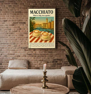 Italian Macchiato Art Print – Retro Coffee Poster with Venice View, Espresso Wall Art for Kitchen, Café or Barista Gift - Just Great Posters