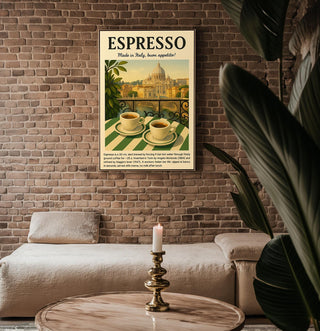 Classic Italian Espresso Print – Vintage Coffee Poster with Rome View, Bold Espresso Wall Art for Kitchen, Café or Coffee Bar - Just Great Posters