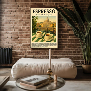 Classic Italian Espresso Print – Vintage Coffee Poster with Rome View, Bold Espresso Wall Art for Kitchen, Café or Coffee Bar - Just Great Posters