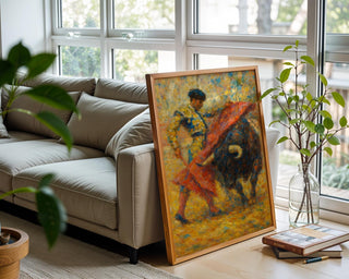 Matador & Bull Art Print | Bold Expressionist Bullfighting Painting with Vibrant Brushwork | Dynamic Spanish - Inspired Wall Decor - Just Great Posters