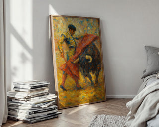 Matador & Bull Art Print | Bold Expressionist Bullfighting Painting with Vibrant Brushwork | Dynamic Spanish - Inspired Wall Decor - Just Great Posters