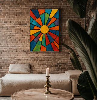 Abstract Sunburst Art Print | Bold Geometric Wall Art in Stained Glass Style | Retro Modern Colorful Poster for Living Room or Studio - Just Great Posters