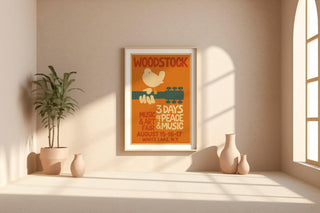 Woodstock Poster Reprint | Retro Orange Music Festival Art | Peace and Music 60s Vibe Wall Art for Music Rooms & Vintage Lovers - Just Great Posters