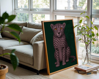 Purple Cheetah Art Print | Modern Animal Illustration with Bold Colors | Jungle - Inspired Wall Decor | Free Shipping Included - Just Great Posters