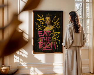 Eat The Rich Graffiti Art Print – Street Art Over Classical Portrait, Punk Anti - Capitalist Wall Decor, Free Shipping Poster - Just Great Posters