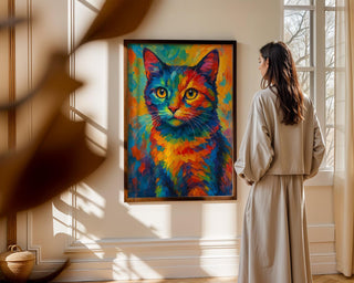 Rainbow Cat Art Print – Vibrant Abstract Cat Painting Wall Decor for Bold, Colourful Spaces - Just Great Posters