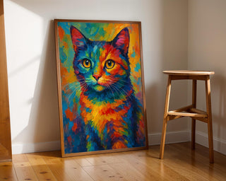 Rainbow Cat Art Print – Vibrant Abstract Cat Painting Wall Decor for Bold, Colourful Spaces - Just Great Posters