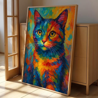 Rainbow Cat Art Print – Vibrant Abstract Cat Painting Wall Decor for Bold, Colourful Spaces - Just Great Posters