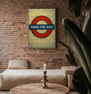 Mind the Gap Poster – London Underground Sign Print in Retro Painterly Style, Bold Red Roundel Wall Art for Travel or City Lovers - Just Great Posters