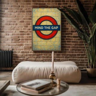 Mind the Gap Poster – London Underground Sign Print in Retro Painterly Style, Bold Red Roundel Wall Art for Travel or City Lovers - Just Great Posters